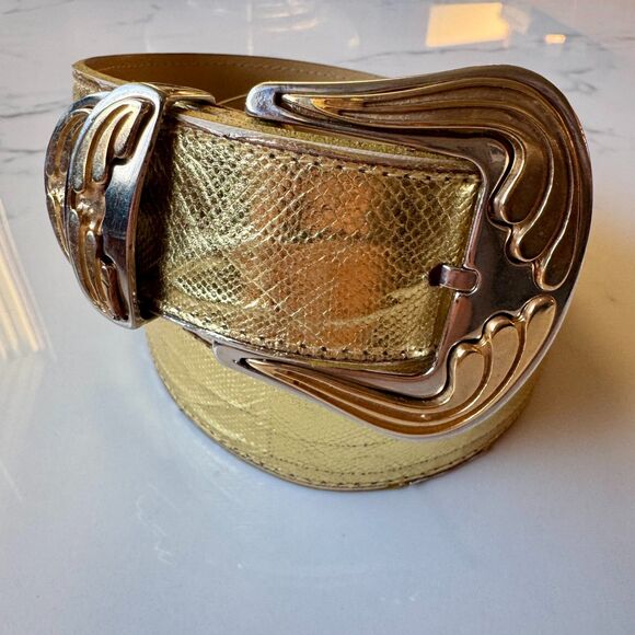 Vintage Emmanuel Genuine Reptile Metallic Gold Belt with Western Buckle - Picture 13 of 16
